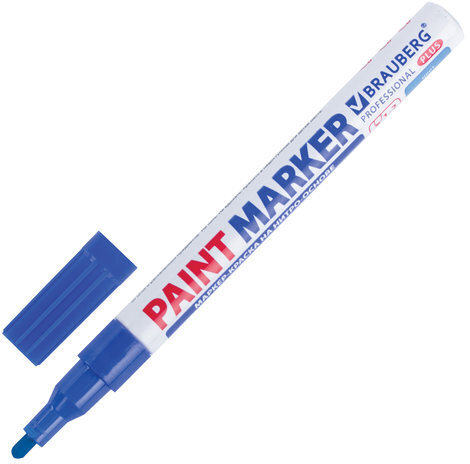Маркер-краска лаковый (paint marker) 2 мм, СИНИЙ, НИТРО-ОСНОВА, алюминиевый корпус, BRAUBERG PROFESSIONAL PLUS, 151441