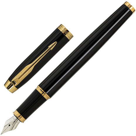Ручка перьевая PARKER "IM Core Black Lacquer GT", ежедневник А5 черный, пакет, 880900