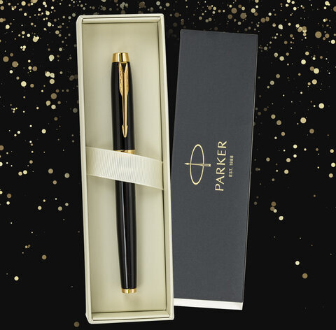 Ручка перьевая PARKER "IM Core Black Lacquer GT", ежедневник А5 черный, пакет, 880900