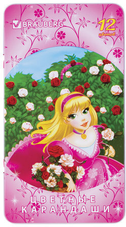 Карандаши цветные BRAUBERG "Rose Angel", 12 цветов, металлическая упаковка, 180544