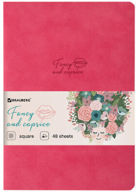 Тетрадь 48 л. в клетку обложка кожзам под замшу, сшивка, A5 (147х210мм), КОРАЛЛОВЫЙ, BRAUBERG CAPRISE, 403858