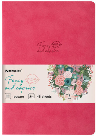 Тетрадь 48 л. в клетку обложка кожзам под замшу, сшивка, A5 (147х210мм), КОРАЛЛОВЫЙ, BRAUBERG CAPRISE, 403858