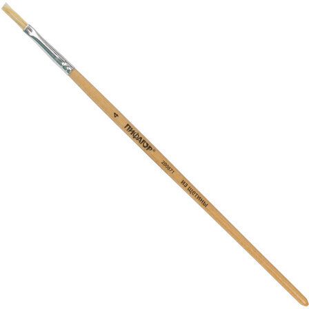 Кисть ПИФАГОР, ЩЕТИНА, плоская, № 4, деревянная лакированная ручка, 200871