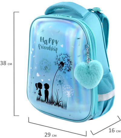 Ранец BRAUBERG PREMIUM, 2 отделения, с брелком, "Happy friendship", 38х29х16 см, 270591