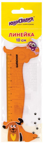 Линейка пластик 10 см ЮНЛАНДИЯ "ТАКСА", фигурная, тонированная прозрачная, европодвес, 210731