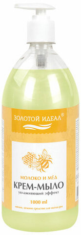 Мыло-крем жидкое 1 л, ЗОЛОТОЙ ИДЕАЛ "Молоко и мёд", дозатор, 609427