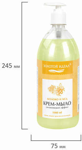 Мыло-крем жидкое 1 л, ЗОЛОТОЙ ИДЕАЛ "Молоко и мёд", дозатор, 609427