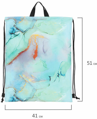 Мешок для обуви BRAUBERG большой удобный с ручкой, 51х41 см, "Mint marble", 271594