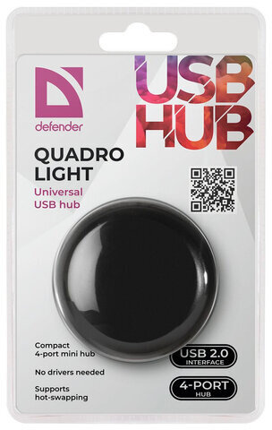 Хаб DEFENDER Quadro Light, USB 2.0, 4 порта, 83201