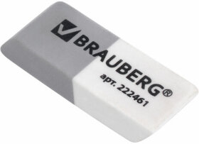 Ластик BRAUBERG, 41х14х8 мм, серо-белый, прямоугольный, скошенные края, 222461