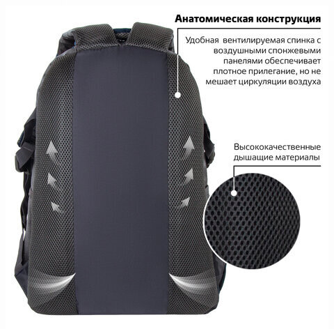 Рюкзак BRAUBERG "MainStream 2", 35 л, размер 45х32х19 см, ткань, серо-синий, 224446