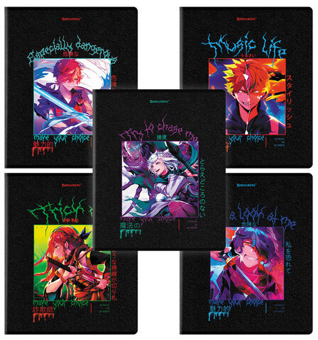 Тетрадь А5, 48 л. BRAUBERG, скоба, клетка, глянцевый лак, "Anime" (микс в спайке), 404348