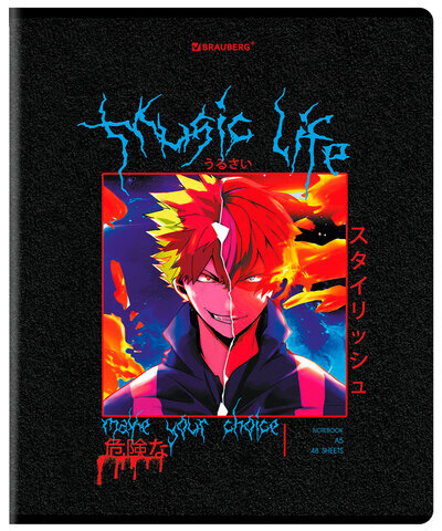 Тетрадь А5, 48 л. BRAUBERG, скоба, клетка, глянцевый лак, "Anime" (микс в спайке), 404348