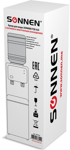 Кулер для воды SONNEN FSE-02i, напольный, НАГРЕВ/ОХЛАЖДЕНИЕ ЭЛЕКТРОННОЕ, шкаф, 2 крана, белый, 455742
