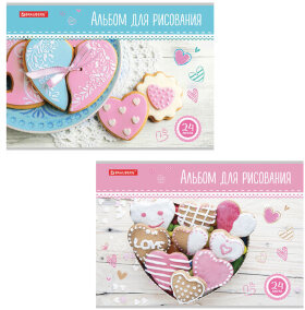 Альбом для рисования А4 24 л., скоба, обложка картон, BRAUBERG, 202х285 мм, "Вкусняшки" (2 вида), 105608
