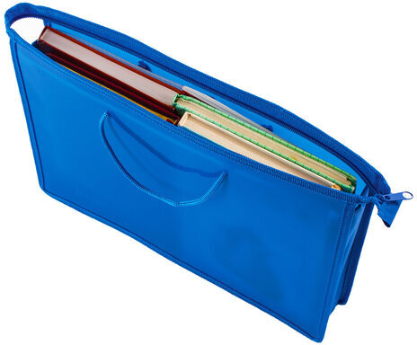 Папка на молнии с ручками ПИФАГОР, А4, пластик, молния сверху, однотонная синяя, 228235