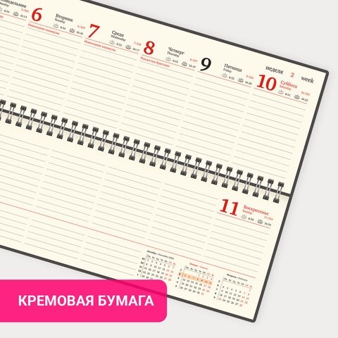 Планинг датированный 2026 305х140 мм BRAUBERG "Iguana", под кожу, синий, 117226