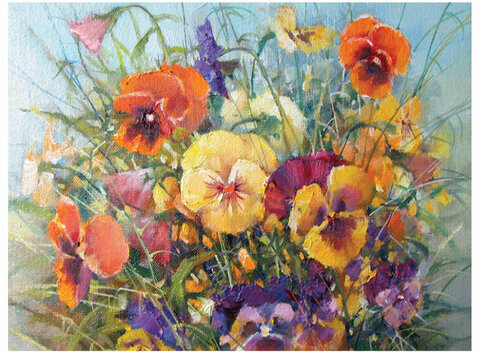 Картина стразами (алмазная мозаика) 30х40 см, ОСТРОВ СОКРОВИЩ "Букет с анютками", без подрамника, 662574