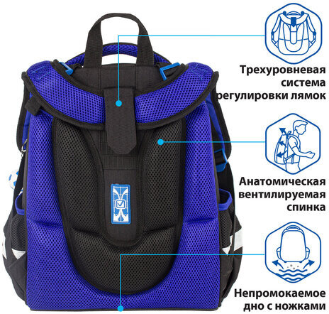 Ранец BRAUBERG PREMIUM, 2 отделения, с брелком, "Football champion", 3D панель, 38х29х16 см, 229911