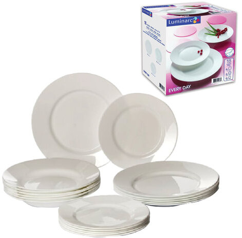 Набор посуды столовый, 18 предметов, белое стекло, Everyday, LUMINARC, G0566