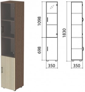 Шкаф закрытый со стеклом &quot;Канц&quot;, 350х350х1830 мм, цвет венге/дуб молочный (КОМПЛЕКТ)
