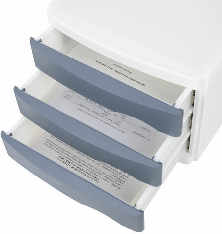 Бокс с 3 выдвижными лотками, корпус светлый, лотки серые, 235х300х355 мм, BRAUBERG "Office-Expert", 238040