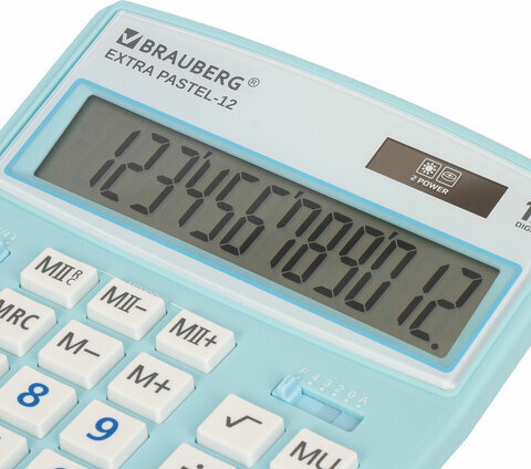 Калькулятор настольный BRAUBERG EXTRA PASTEL-12-LB (206x155 мм), 12 разрядов, двойное питание, ГОЛУБОЙ, 250486