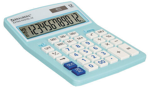 Калькулятор настольный BRAUBERG EXTRA PASTEL-12-LB (206x155 мм), 12 разрядов, двойное питание, ГОЛУБОЙ, 250486