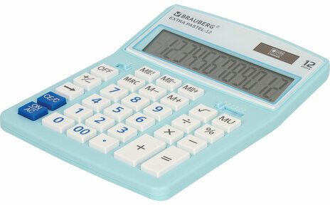 Калькулятор настольный BRAUBERG EXTRA PASTEL-12-LB (206x155 мм), 12 разрядов, двойное питание, ГОЛУБОЙ, 250486