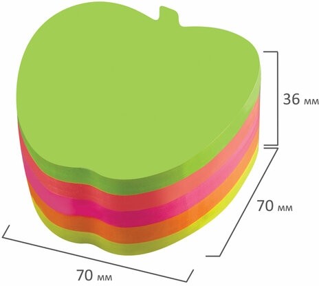 Блок самоклеящийся (стикеры), фигурный, BRAUBERG, НЕОНОВЫЙ "Яблоко", 400 листов, 5 цветов, 126693