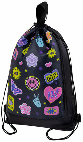 Мешок для обуви ЮНЛАНДИЯ с ручками, боковой карман на молнии, 46х36 см, "Patches", 272406