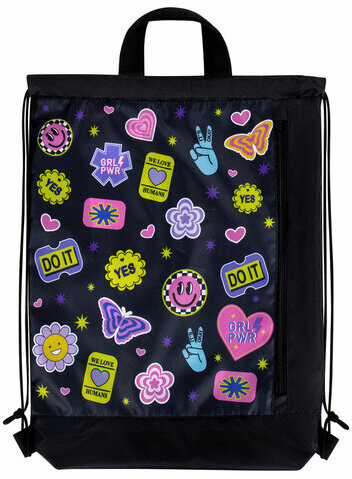 Мешок для обуви ЮНЛАНДИЯ с ручками, боковой карман на молнии, 46х36 см, "Patches", 272406