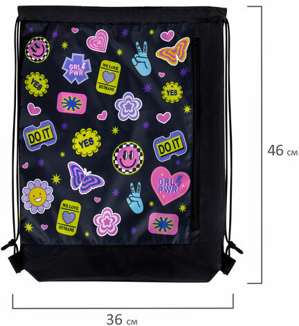 Мешок для обуви ЮНЛАНДИЯ с ручками, боковой карман на молнии, 46х36 см, "Patches", 272406