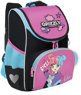 Ранец GRIZZLY анатомическая спинка, с мешком для обуви, для девочек, LIKE, 33х25х13 см, RAm-484-6/1