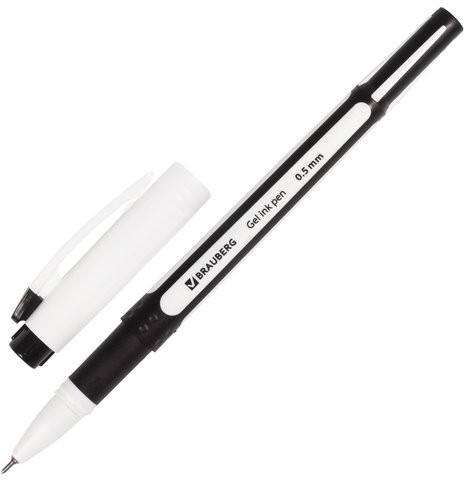 Ручка гелевая с грипом BRAUBERG "Contact", ЧЕРНАЯ, корпус черный, игольчатый узел 0,5 мм, линия письма 0,35 мм, 141185