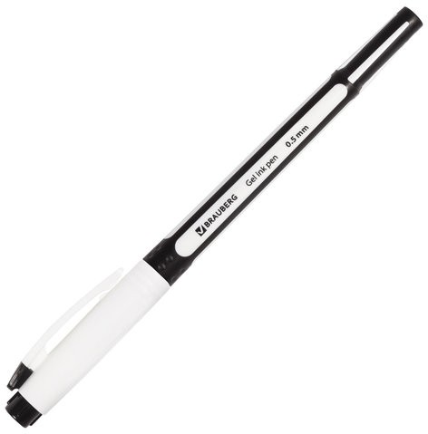 Ручка гелевая с грипом BRAUBERG "Contact", ЧЕРНАЯ, корпус черный, игольчатый узел 0,5 мм, линия письма 0,35 мм, 141185