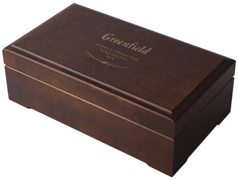 Чай GREENFIELD (Гринфилд), набор 96 пакетиков (8 вкусов по 12 пакетиков) в деревянной шкатулке, 177,6 г, 0463-10