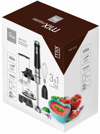 Блендер погружной 3 в 1 VIXTER HBW-2225, 1300 Вт, регулировка скорости, TURBO, 3 насадки, стакан черный