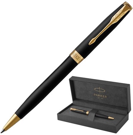 Ручка шариковая PARKER "Sonnet Core Matt Black GT", корпус черный матовый лак, позолоченные детали, черная, 1931519
