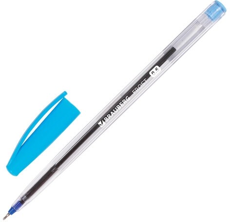 Ручка шариковая масляная BRAUBERG "Ice", СИНЯЯ, корпус прозрачный, узел 0,6 мм, линия письма 0,3 мм, 142686