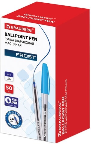 Ручка шариковая масляная BRAUBERG "Ice", СИНЯЯ, корпус прозрачный, узел 0,6 мм, линия письма 0,3 мм, 142686