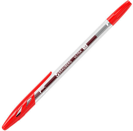 Ручка шариковая BRAUBERG "ULTRA", КРАСНАЯ, узел 1 мм, чернила ГЕРМАНИЯ, наконечник ШВЕЙЦАРИЯ, 143560
