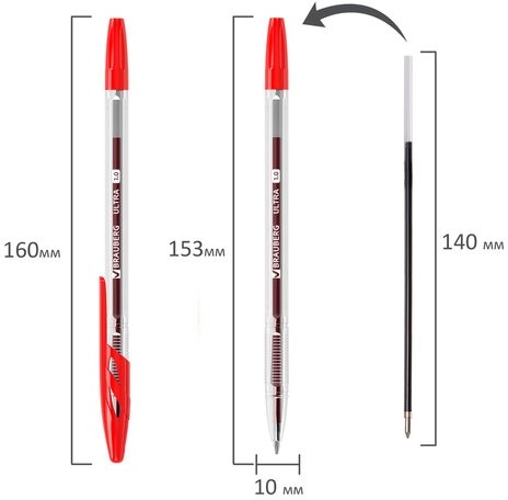 Ручка шариковая BRAUBERG "ULTRA", КРАСНАЯ, узел 1 мм, чернила ГЕРМАНИЯ, наконечник ШВЕЙЦАРИЯ, 143560