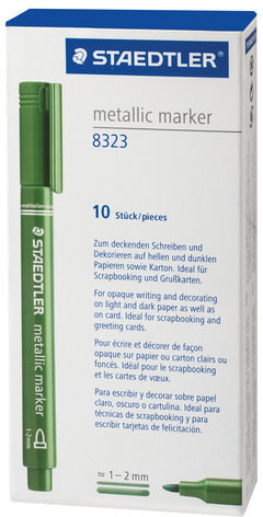 Маркер декоративный STAEDTLER (Штедлер, Германия), ЗЕЛЕНЫЙ МЕТАЛЛИК, круглый наконечник, 2 мм, 8323-553