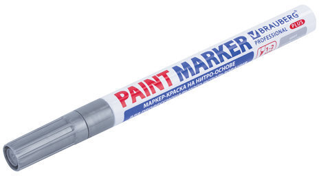 Маркер-краска лаковый (paint marker) 2 мм, СЕРЕБРЯНЫЙ, НИТРО-ОСНОВА, алюминиевый корпус, BRAUBERG PROFESSIONAL PLUS, 151442