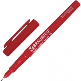 Маркер перманентный BRAUBERG &quot;Super Slim&quot;, КРАСНЫЙ, тонкий металлический наконечник, 0,8 мм, 151634