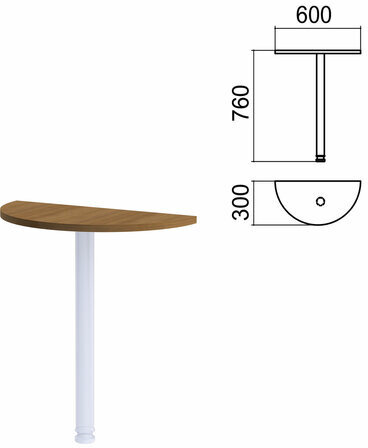 Стол приставной полукруг "Арго", 600х300 мм, БЕЗ ОПОРЫ, орех