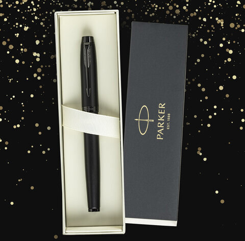 Ручка перьевая PARKER "IM Achromatic Black BT", ежедневник А5 черный, пакет, 880901