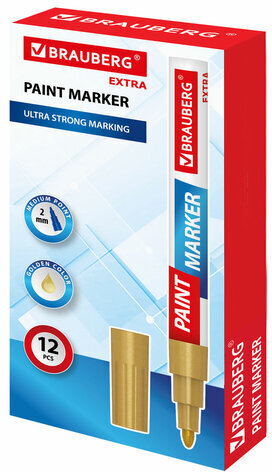 Маркер-краска лаковый EXTRA (paint marker) 2 мм, ЗОЛОТОЙ, УСИЛЕННАЯ НИТРО-ОСНОВА, BRAUBERG, 151972