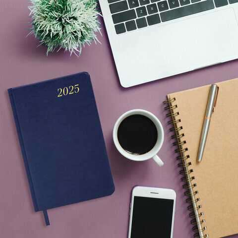 Ежедневник датированный 2025, А5, 138x213 мм, BRAUBERG "Iguana", под кожу, синий, 115781